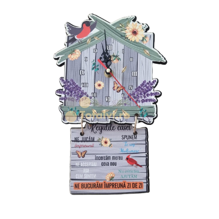 Wall clock with the rules of the house 3