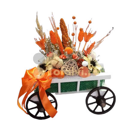 Wooden cart with dried flowers 25x20cm