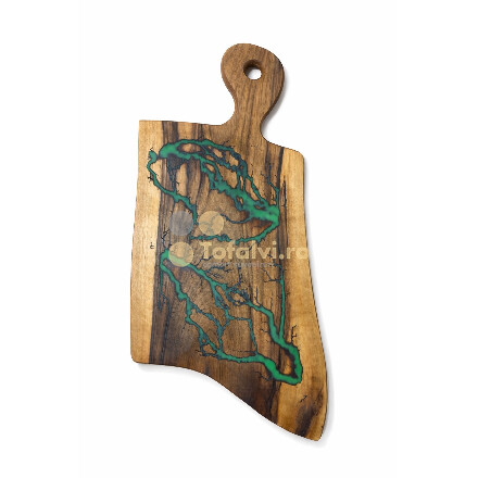 Solid wood cutting board with green epoxy resin inlay