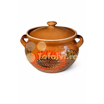 Traditional ceramic cooking pot with lid – sunflower design