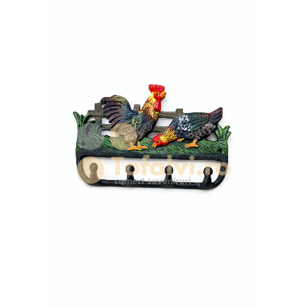 Wall hook with rooster and hen – 4 hooks