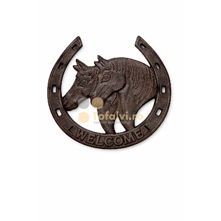 Cast iron wall plaque – horseshoe “Welcome” with two horse heads