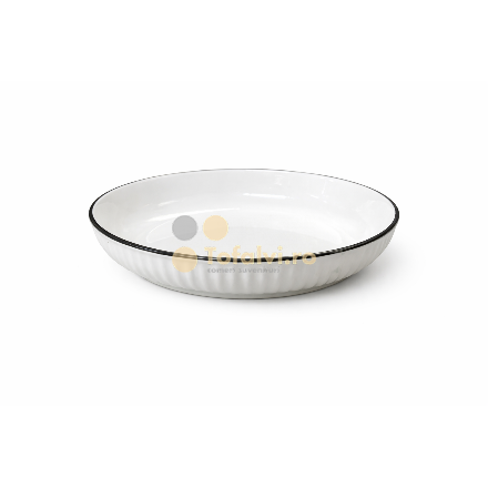 Farfurie ceramic alb cu margine neagră pentru servire mare 