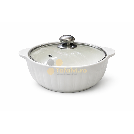 Castron ceramic cu capac din sticlă pentru  servire
