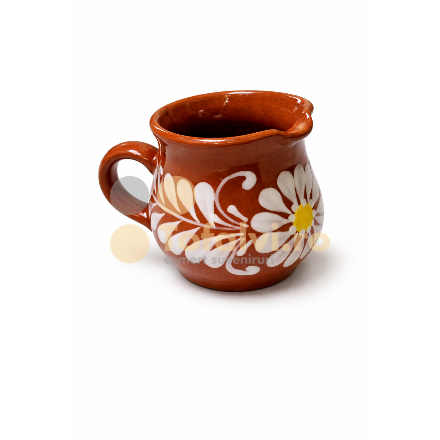 Ulcior mic din ceramică tradițională pentru lapte, cu motive florale