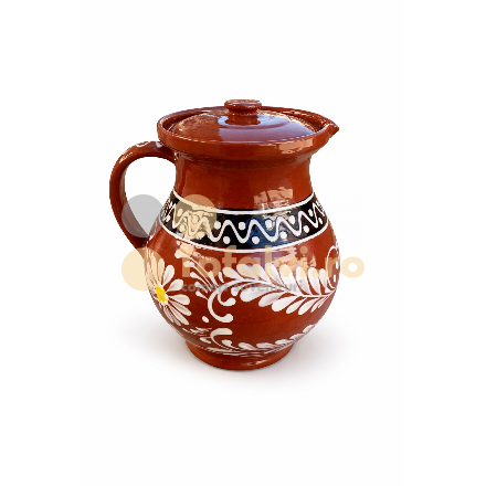 Ulcior tradițional din ceramică cu capac, decorat manual cu motive florale