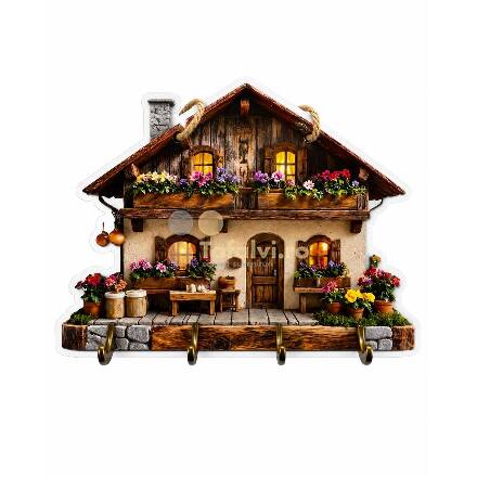 Set 2 suporturi pentru chei din lemn – Căsuță rustică cu flori