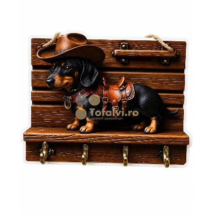 Set of 2 Wooden Key Holders – Cowboy Dachshund Design