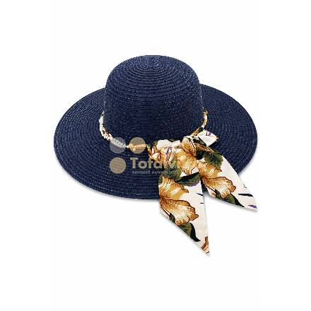Navy Sun Hat with Floral Scarf