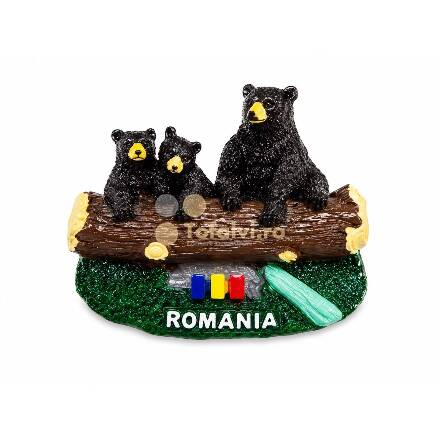Magnet de frigider – Ursoaică cu doi pui pe trunchi de copac, România12buc/set 