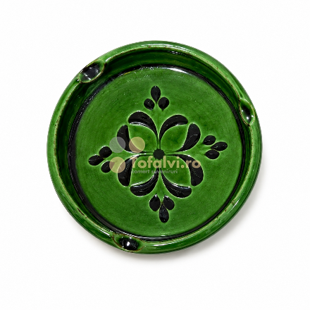 Small Green ceramic ashtray with floral pattern