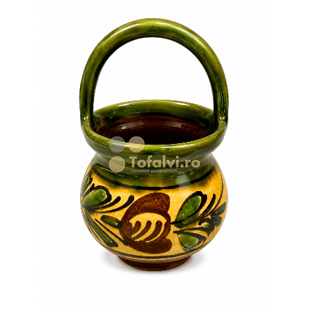 Vas ceramic decorativ cu mâner