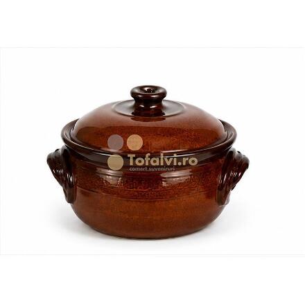 Oală ceramică maro cu capac și mânere 7,5L