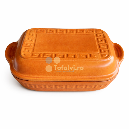 Vas de lut glazurat din ceramică, pătrat, cu capac, natural