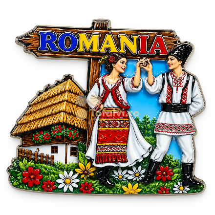 Magnet decorativ „ROMÂNIA” – cuplu în port popular