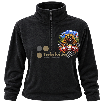 Black Fleece Pullover with Zipper and “Bear-Guarded Territory” Print