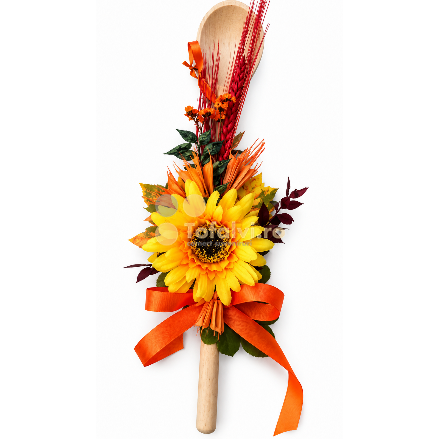 Decor floral de toamnă cu floarea-soarelui și panglică