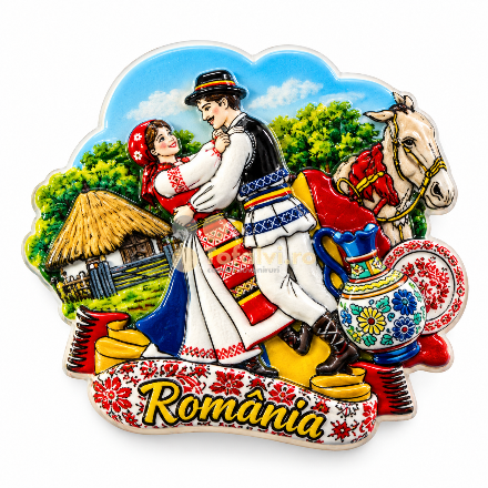 Magnet decorativ România – cuplu tradițional și cal12buc/set