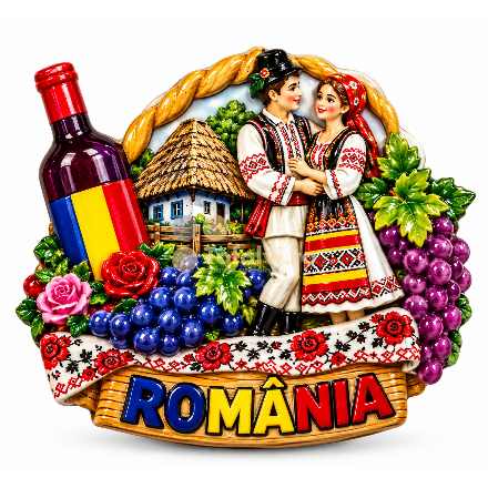 Magnet suvenir România cu vin și struguri – 12 buc/set
