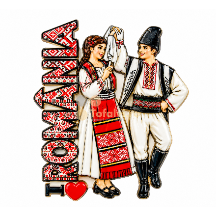 Magnet suvenir România cu cuplu în costum tradițional – 12 buc/set