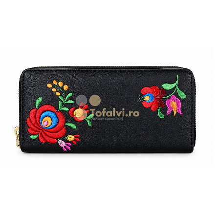 Portofel de damă cu fermoar și broderie florală 