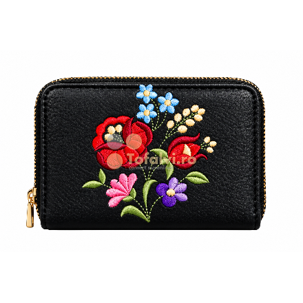 Portofel de damă cu fermoar și broderie florală