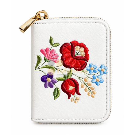 Portofel compact cu fermoar și broderie florală