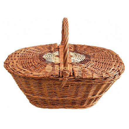 Coș picnic împletit din nuiele cu capac și mâner