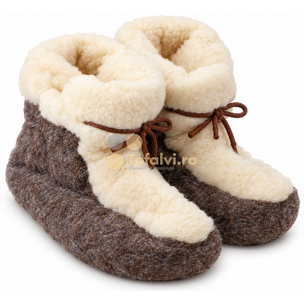 Cizmulițe de casă pufoase, maro și crem, cu șireturi – 10 perechi/set
