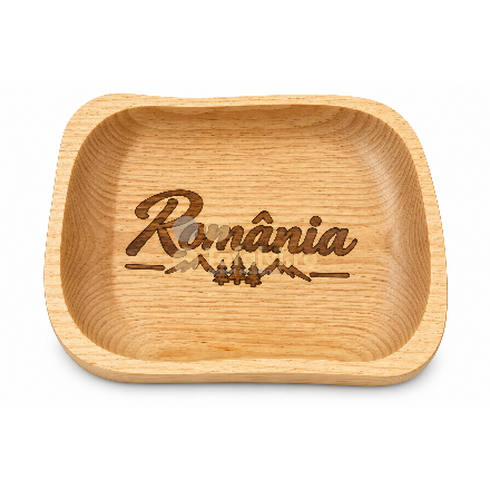 Tavă din lemn cu inscripția „România”