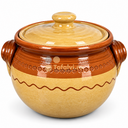 Oală tradițională din ceramică crem cu capac