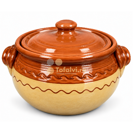 Oală tradițională din ceramică crem cu capac